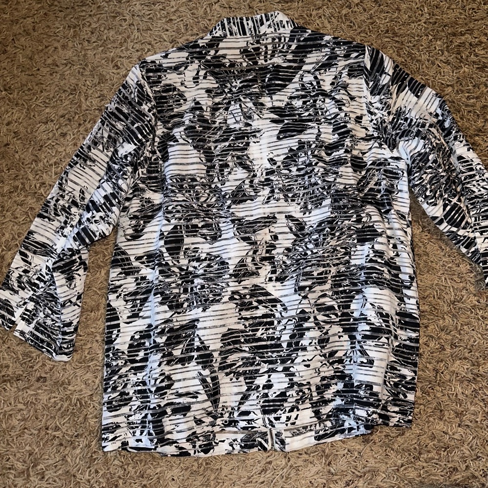 Coldwater Creek Burnout Sheer Jacket Black White Floral